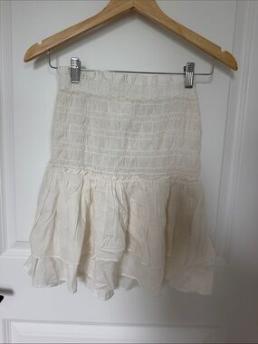 Madewell Cream Smocked Ruffle Mini Skirt